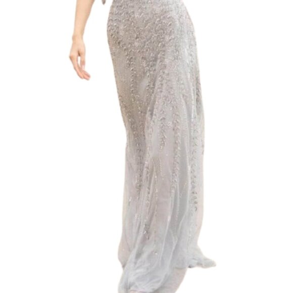 NWT Primavera Couture 3681 Bell sleeves Formal Gowns Platinum Size 24 - Picture 2 of 6